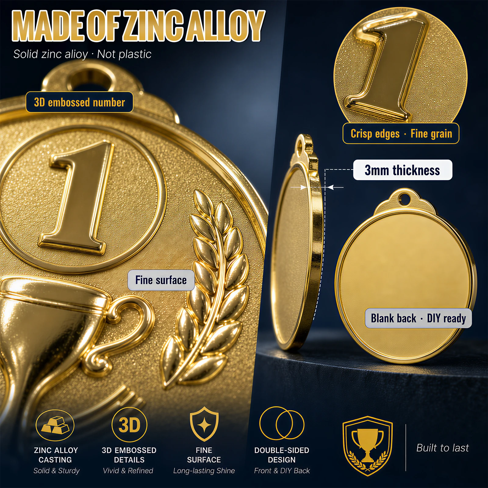 24 Stück Zinklegierungs-Auszeichnungsmedaillen in Gold, Silber und Bronze, 1., 2. und 3. Platz-Preise, Siegermedaillen für Sportveranstaltungen und Schulpreise – Detail 5