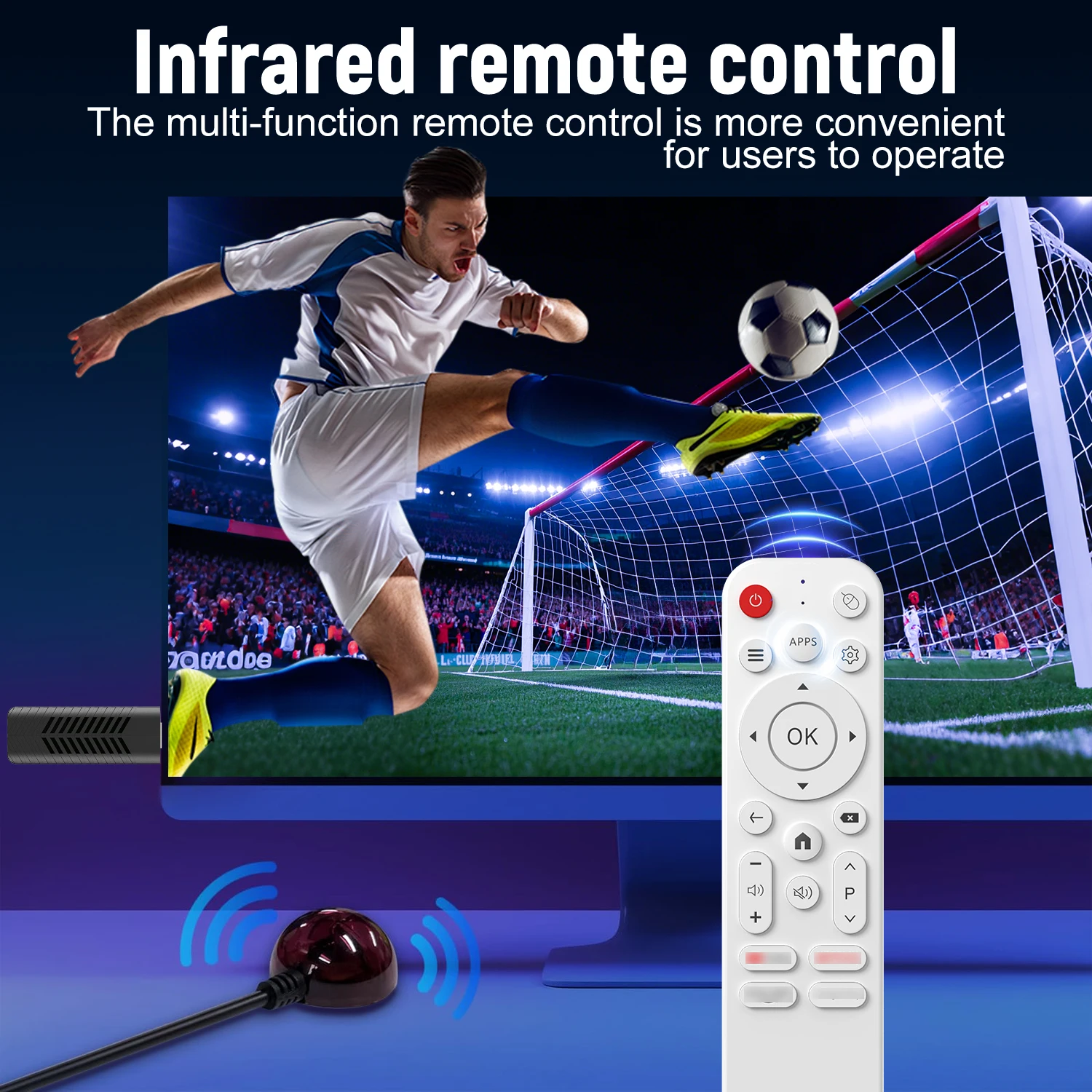Velec TV Stick Android 14 Amlogic Quad-Core Cortex-A53 جهاز تحكم عن بعد بالأشعة تحت الحمراء WiFi 2.4G يدعم بث 4K مع تلفزيون Google