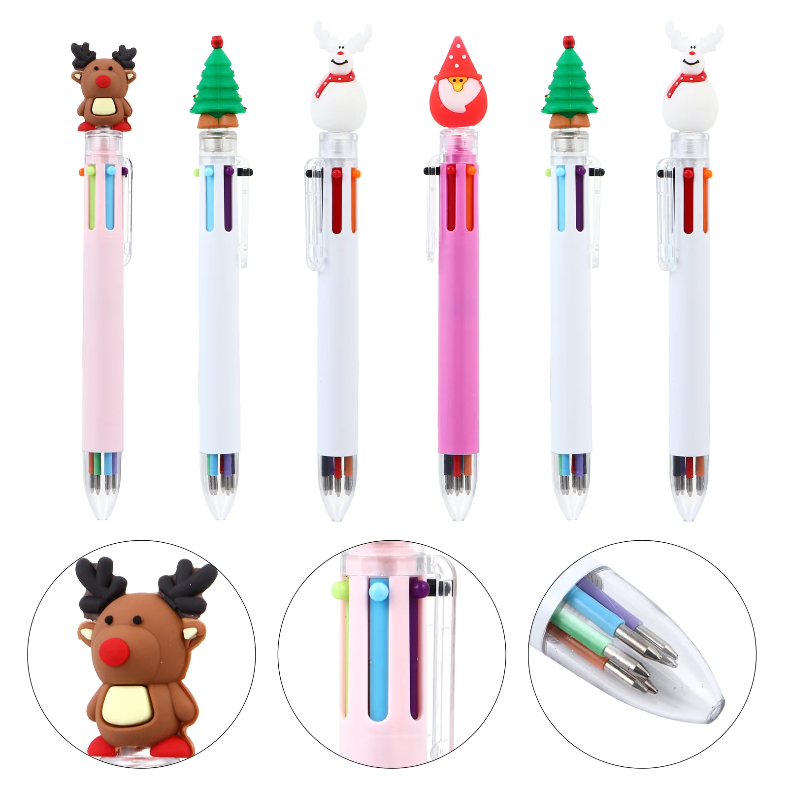 6 Pcs Christmas Gel Pen Festival Ink Plastic Cartoon Come Fountain Xmas Theme Design