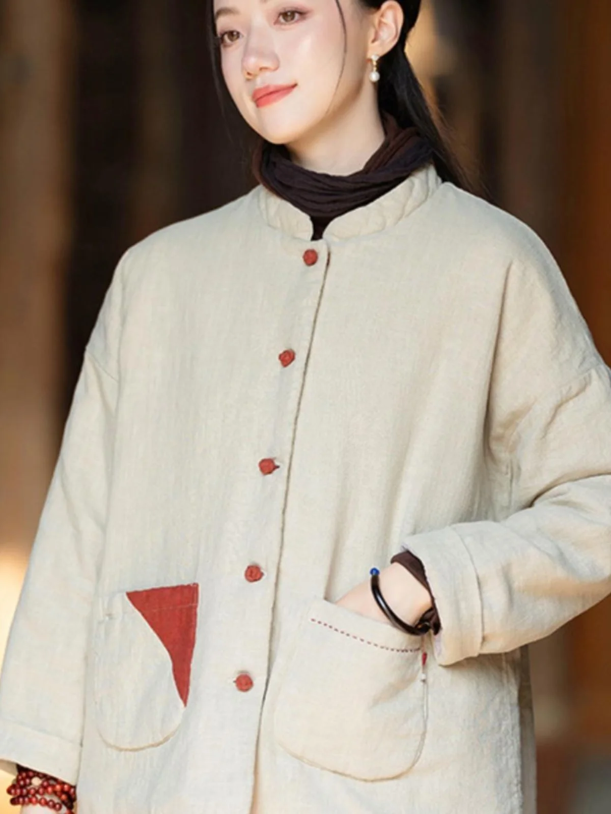 

Женское хлопковое теплое пальто Thiened Cotton Jaet высокого класса в стиле ретро с китайскими пуговицами Zen Sle, длинное свечое для поездок на работу, стандартная длина