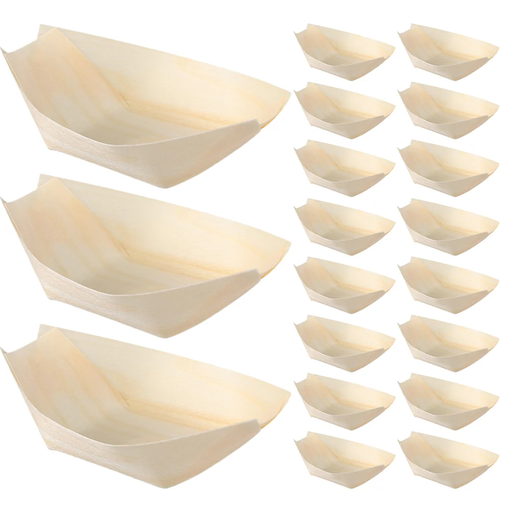 

200 Pcs Disposable Wooden Boat Bamboo Bowls Sushi Plate Snack Plates Food Boats Tray