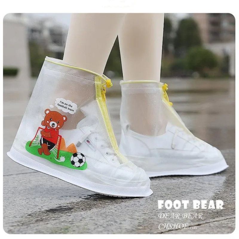 Kids Cartoon Dinosaur Waterproof Shoes Cover Middle Tube Overshoes Children Zipper Non-slip Elastic Rain Shoes Cover Rain Boot