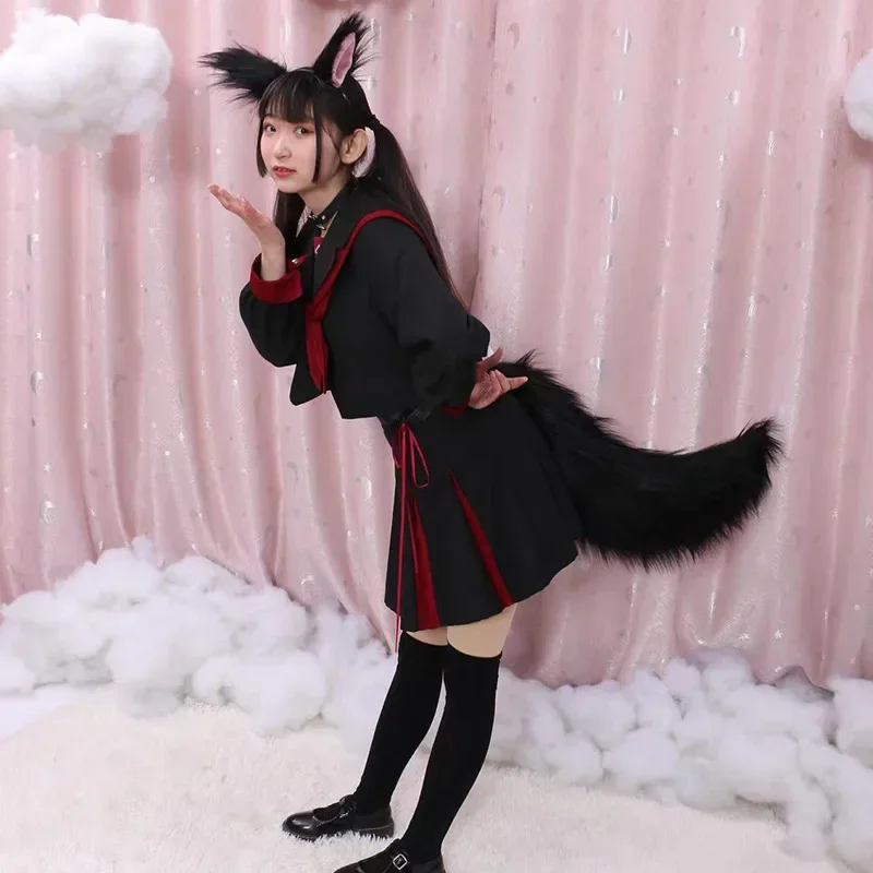 Fluffy Cute Lolita Plushy Dog Cat Fox Tail Girl Plush Tails Belt Cat Ear Anime Performance Cosplay Accessories Cat Paw Gift
