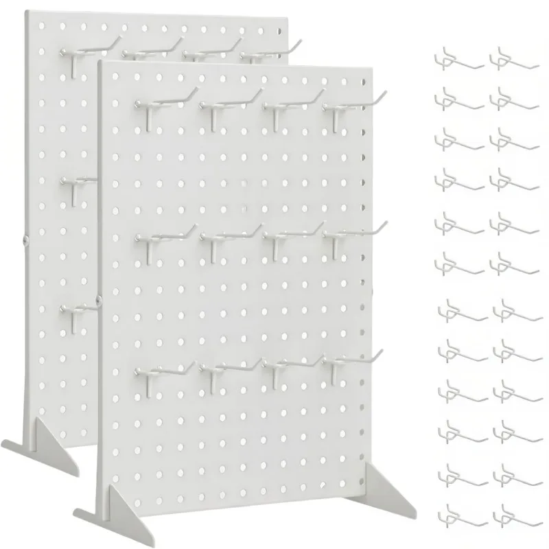 43.18cm X 33.02cm Metal Pegboard Jewelry Display Stand with Hooks White Hole Board Necklace Earrings Keychain Rack Display Shelf