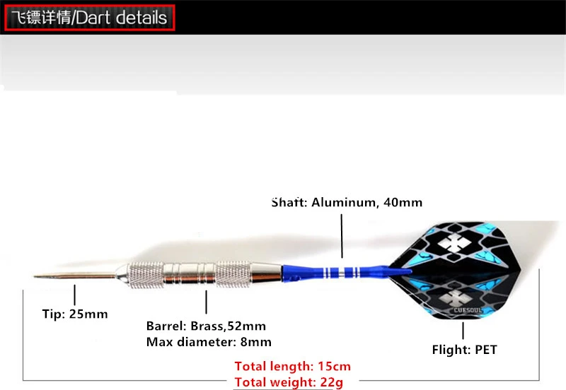 CUESOUL 3pcs 22g Blue Steel Tip Darts With Brass Darts Barrel And Aluminum Shafts Blue Flights