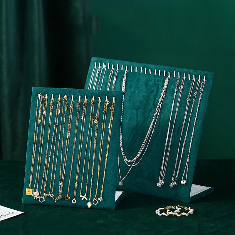 Dark Green Velvet Earrings Necklace Pendant Bracelet Display Stand Jewelry Display Organizer Holder Storage Case Rack