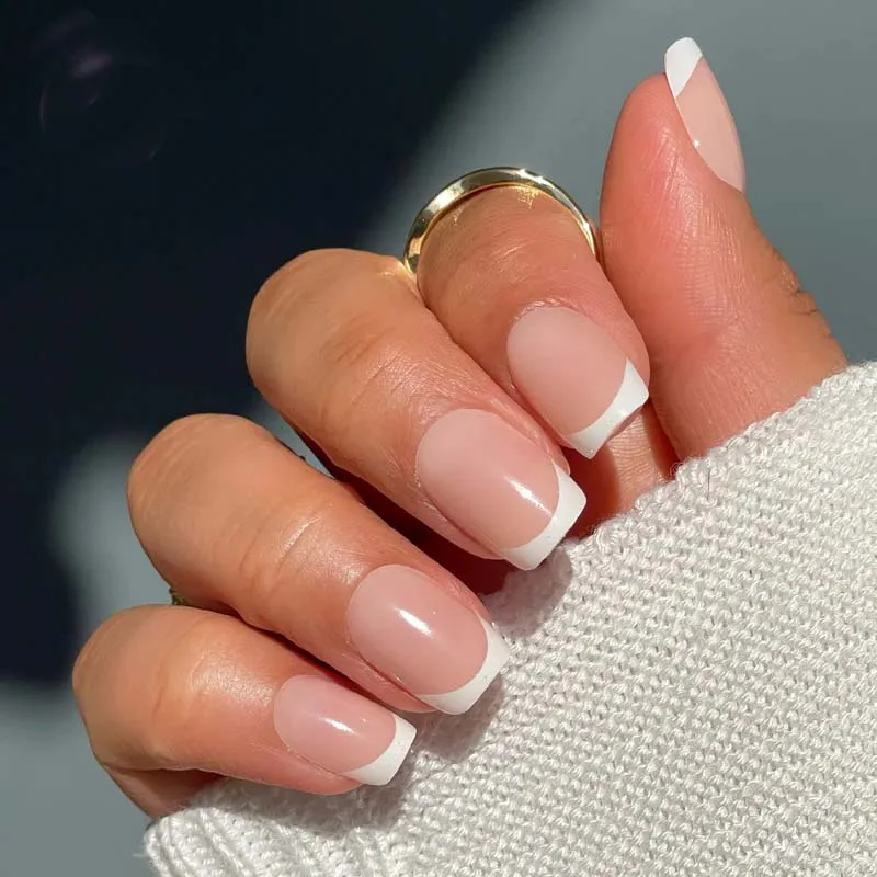 24pcs/Set French White Square Fake Nails Short Press-On Acrylic Faux Ongles Accessories Sample Set for Nail Art