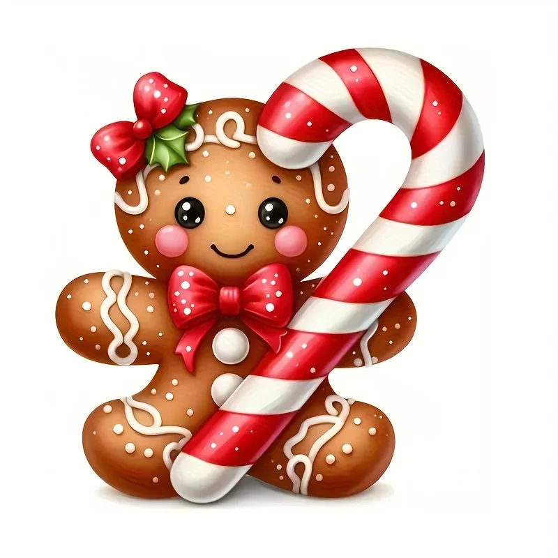 Christmas Gingerbread Man Candy Cane Vinyl Decal Easy Paste Sticker for Car Bathroom Home Winter Holiday DIY Decor Accessories