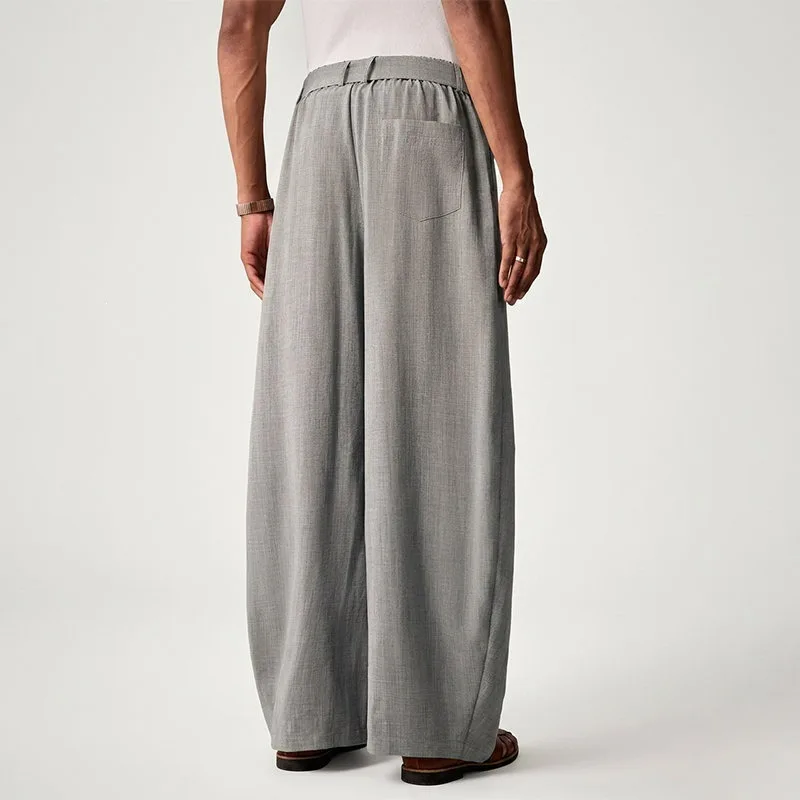 KIDWHXR Herrenhose, locker geschnitten, mittelhoher Bund, atmungsaktiv, Vintage-Plisseehose, gerade geschnitten, mit Kordelzug, Business Casual Herrenhose – Detail 11