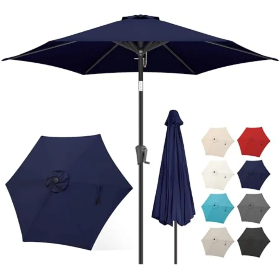 

7.5ft Patio Umbrella - Outdoor Umbrella with Push Button Tilt and Crank for UV Protection, Table Market Umbrella for Garden, De