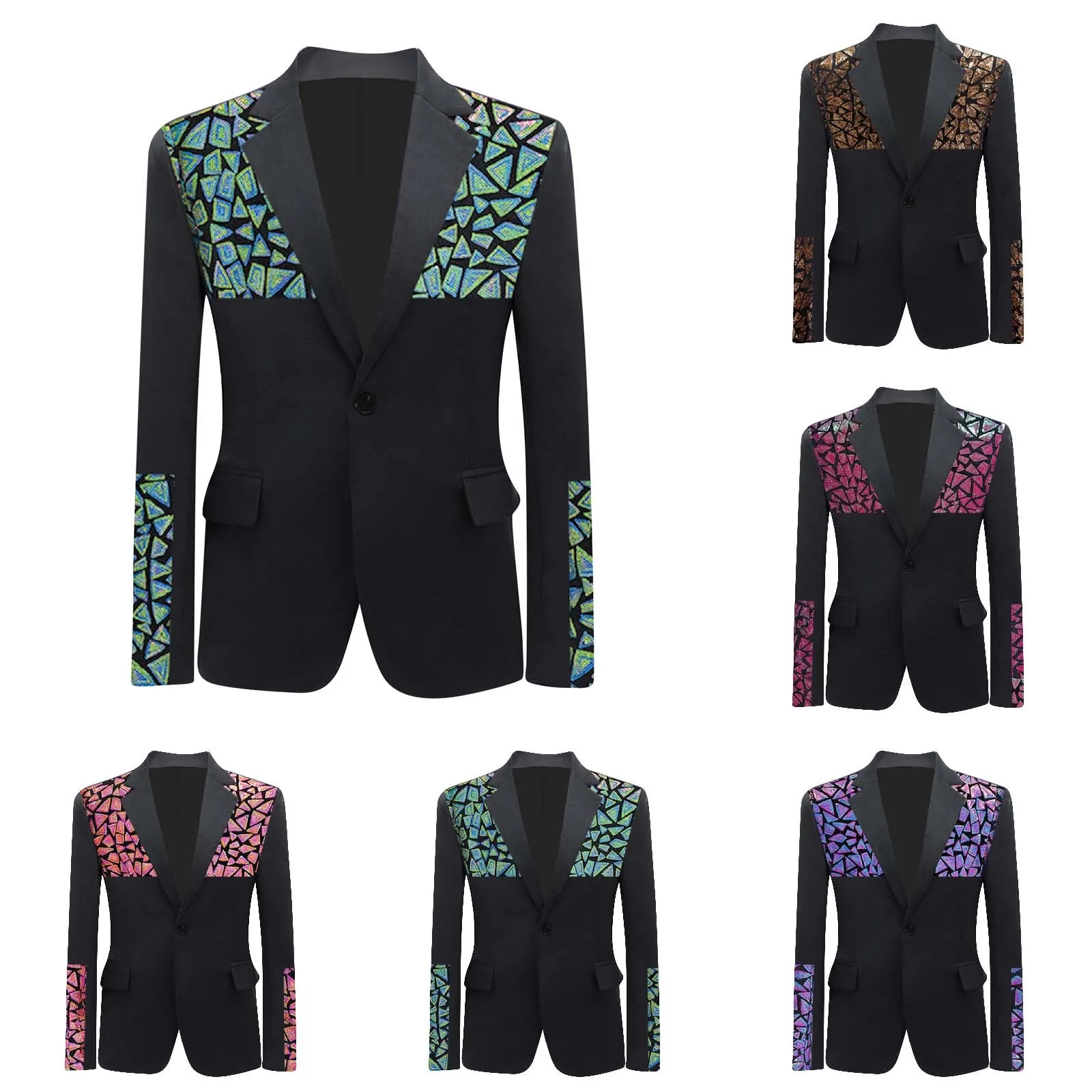 

Shining Sequins Suit Jacekt Men's Singer Host Stage Performance Sequined Blazer Tuxedo Lapel Slim Fit Shiny Coat Plus Size