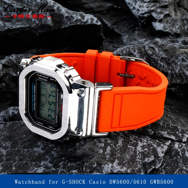 Fluorine rubber bracelet for G-SHOCK Casio watch small block DW5600 DW5610 GWB5600 modified fluorine rubber men's watch strap