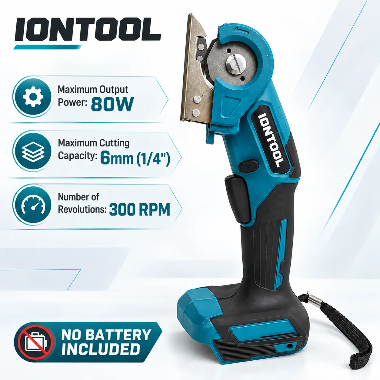 IONTOOL 80W Cordless Electric Carpet Cutter 300RPM Rotary Shears 6mm Cutting Capacity for Carpet Cardboard Leather DIY Tool