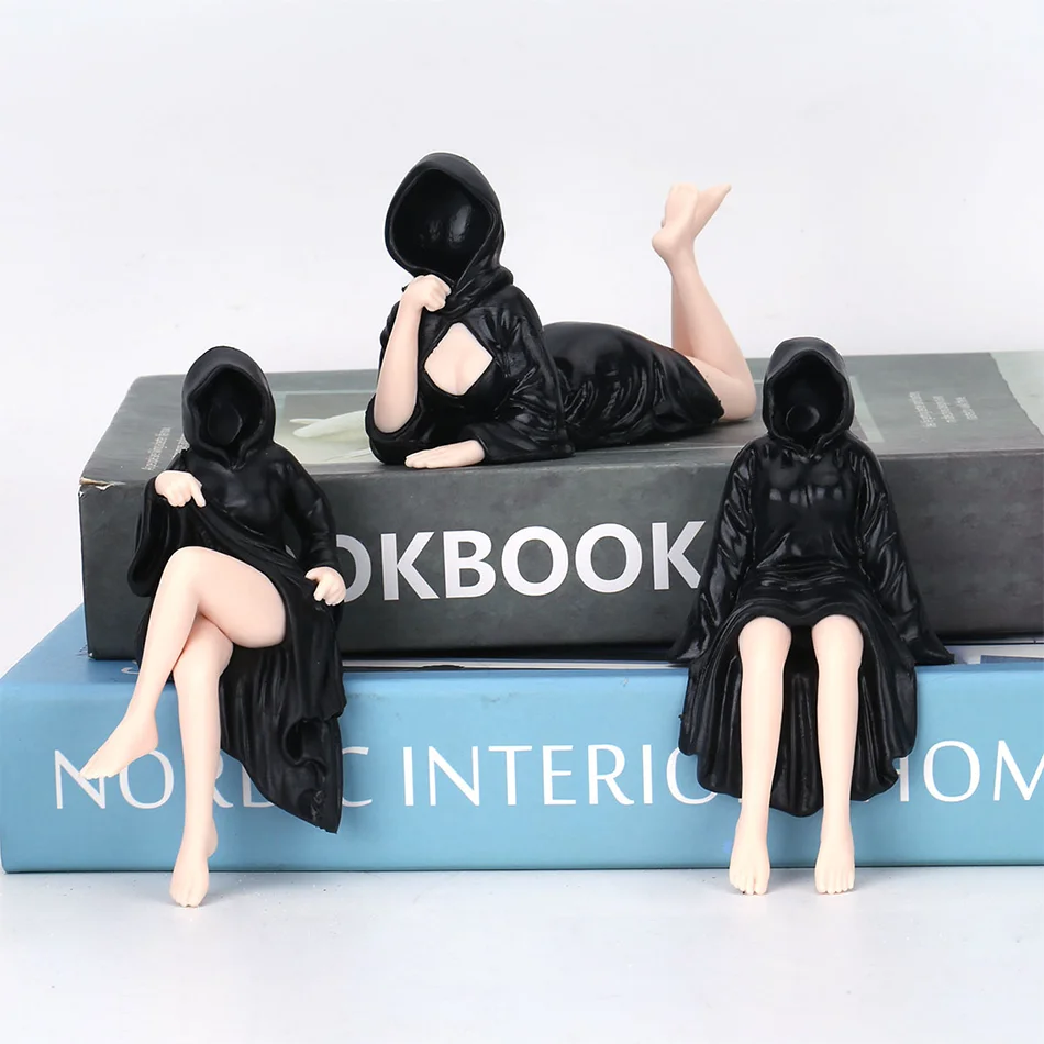 NEW Mysterious Statue Gothic Black Robe Queen Figure Bookshelf Sculpture Spooky Sitting Statues Desktop Ornaments Gifts Sexy 3d