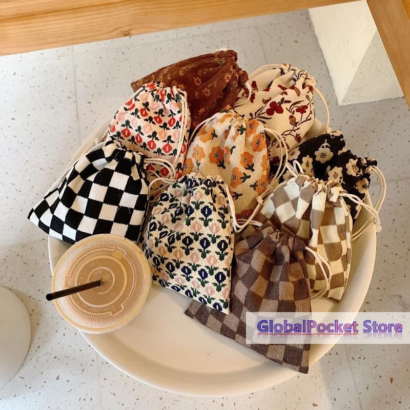 [TG823]1Pcs Women Drawstring Bags Cosmetic Bag Cute Printed Draw String Bags Makeup Bag Clutch Purse Large Capacity Coin Purse