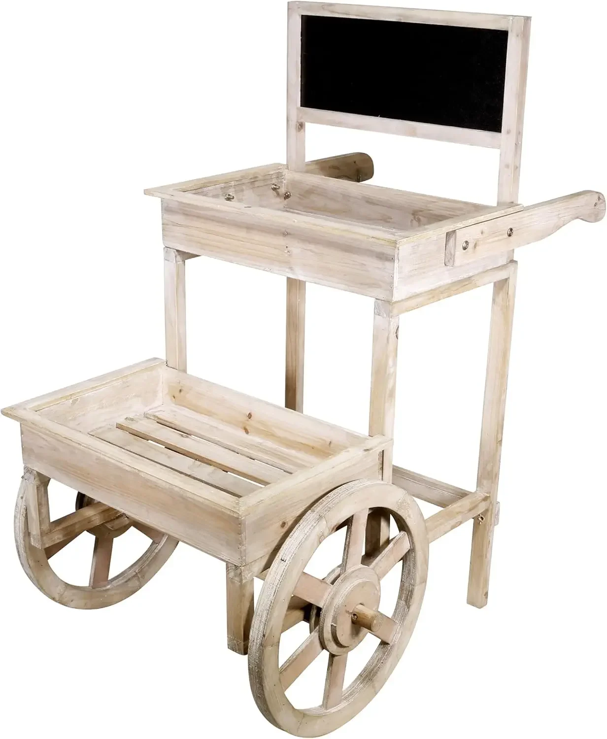 Indoor Outdoor 2 Tier Wooden Plant Display Stand Chalkboard Wheels 34 Inch Tall Off White