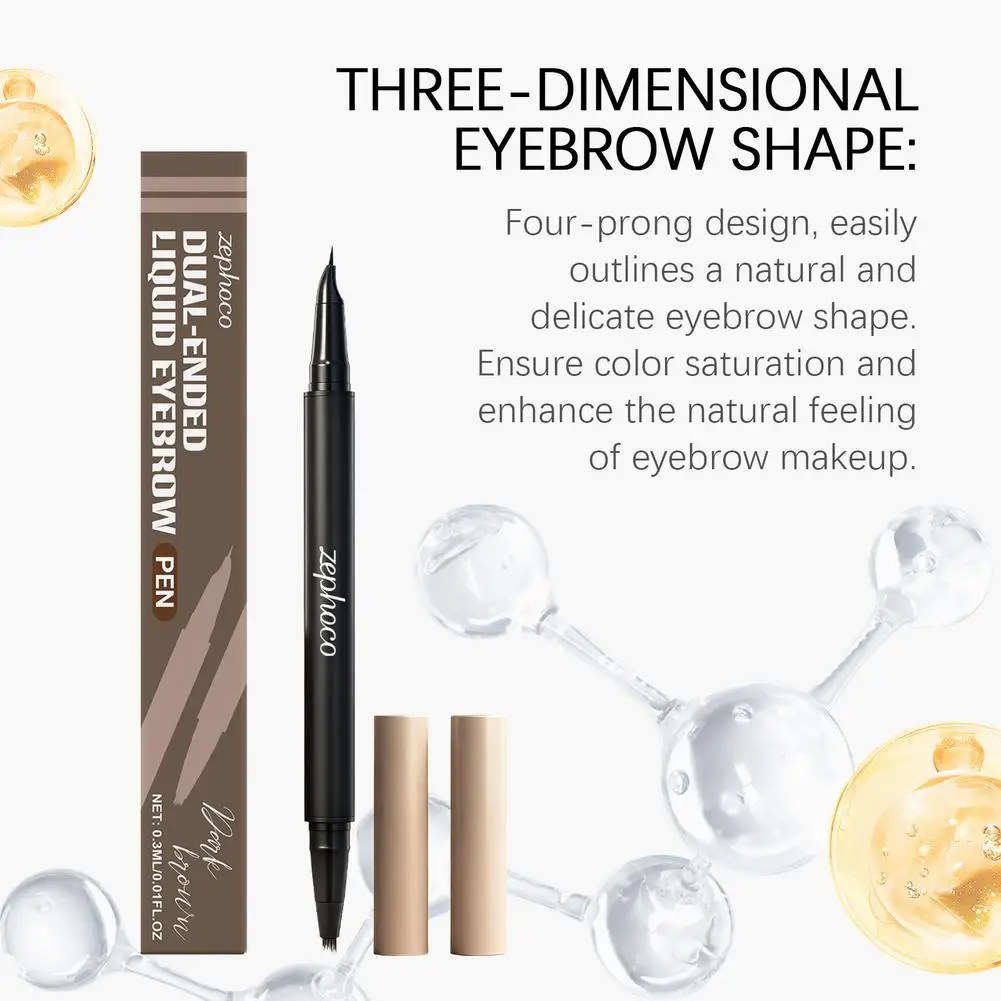 ﻿   Crayon à sourcils 2 en 1, cosmétiques professionnels, maquillage pour femmes, 4 couleurs, brosse de tatouage de sourcils étanche, stylo à sourcils longue durée