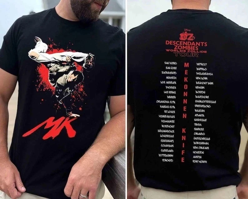 Descendientes Zombies Worlds Collide Tour 2025 camiseta con cuchillo Mekonnen de lujo de alta gama es tanto para hombres como para mujeres Top Y2k
