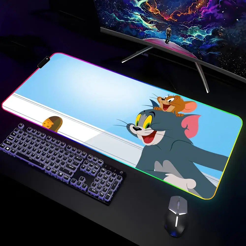 Cartoon T-Toms And J-Jerrys Mouse Pad Gamer RGB Deskmat Keyboard Mat Gaming Laptops LED Mousepad Desk Protector Anime Mause Mats