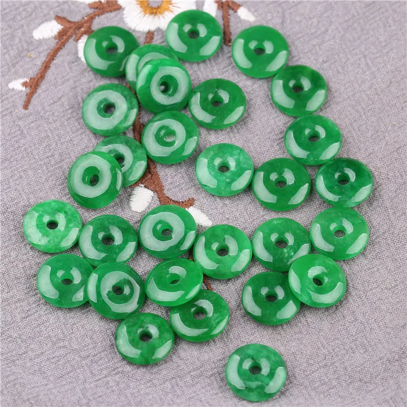 15mm Myanmar Jadeite Green Jade Donut Round Safety Buckle Stone Charm Beads For Jewelry Making Diy Bracelet Necklace Accessories