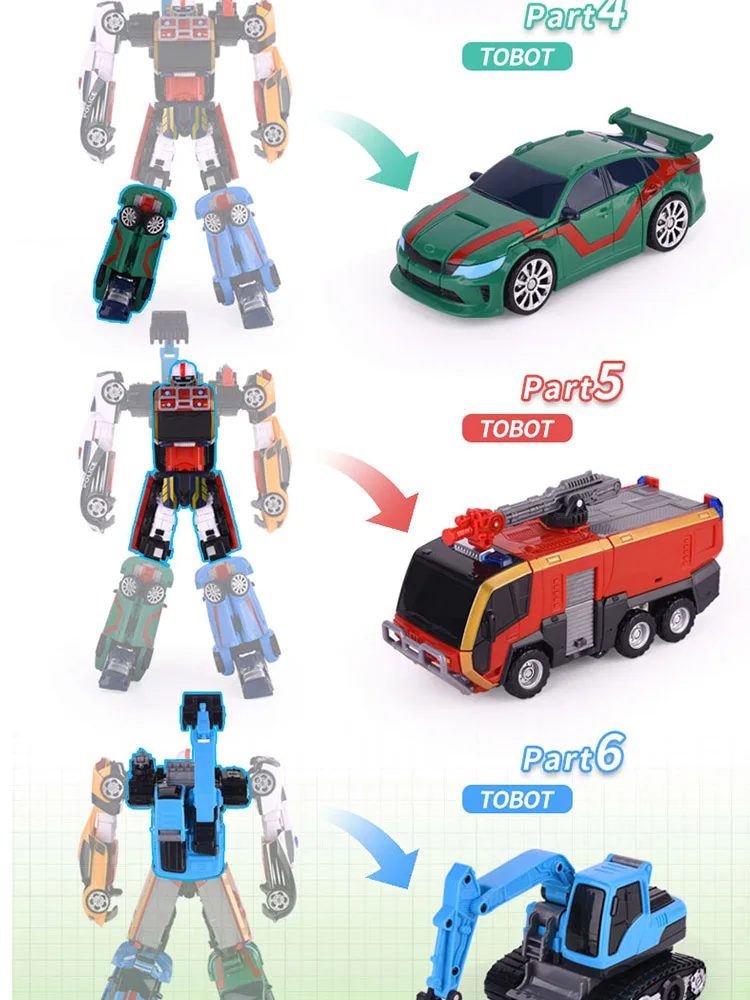 Anime Transformation Robot Toy, 6 em 1 Enhanced Edition, Tobot Deformation Car, Korea Cartoon Brothers