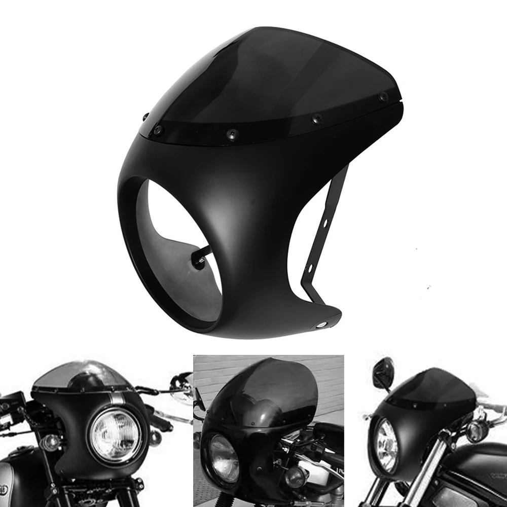 

﻿ Black Front Headlight Fairing Windshield Kit For Harley Sportster Bobber Touring Cafe Racer Honda Universal Motorcycle