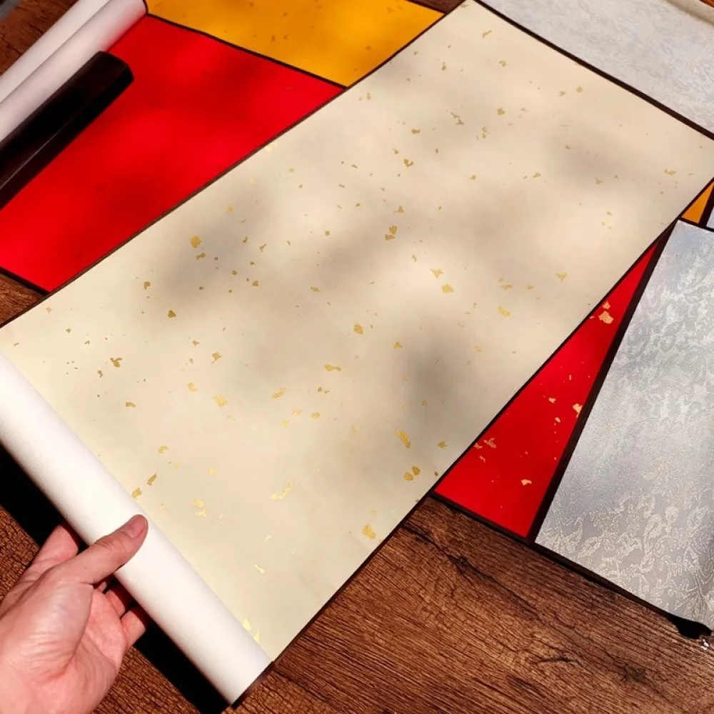 Chinese Ink Painting Paper Scroll Gold Flecked Blank Xuan Paper Calligraphy Supplies For Handcrafted DIY Letter Stationery
