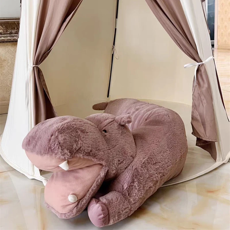 1pc 115CM Simulation Hippo Sleeping Long Pillows Plush Toys Stuffed Animal Doll Bed Room Decor Lovers Creative Gifts