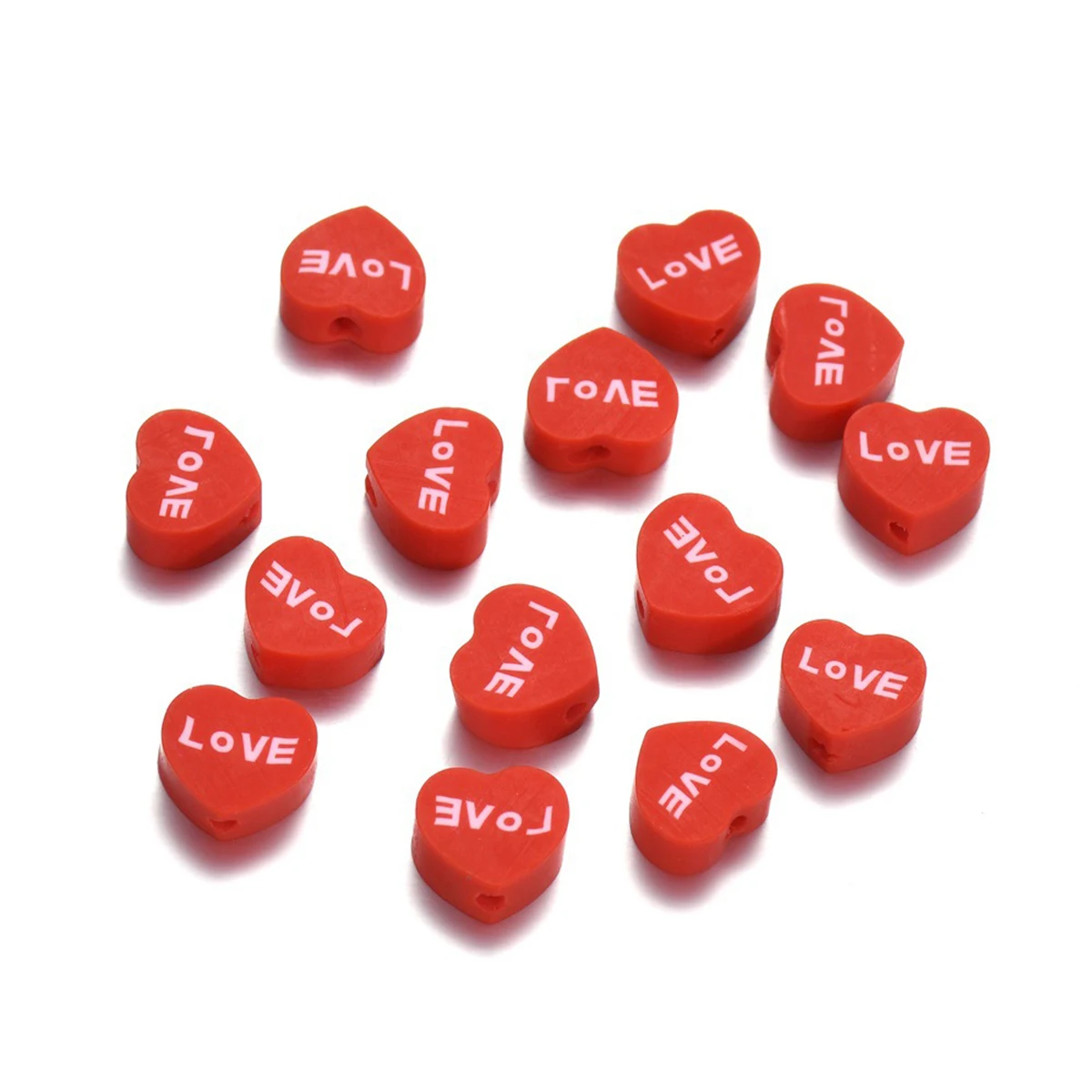 100pcs 10mm Red and Pink Peach Heart Soft Clay Beads for DIY Jewelry Making Bracelet Necklace Accessories