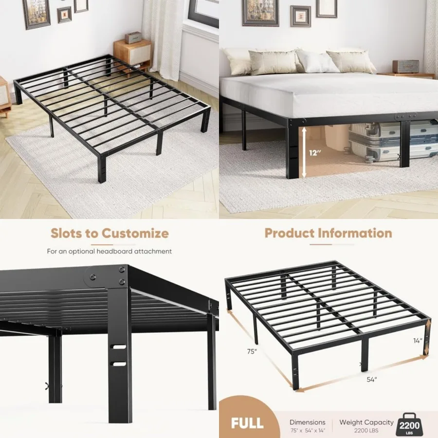 

Full Size 14 Inch Bed Frame - Metal Platform Bed Frame Mattress Foundation with Steel Slat Support, No Box Spring Needed, Stora