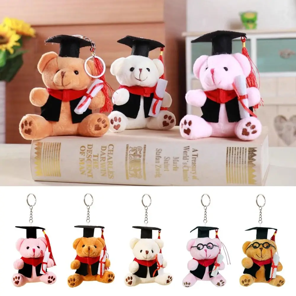 

12cm Creative Glasses Bear Doctor Bear Cartoon DIY Keychain Pendants Cute Flowers Accessorie Bag Hanging Pendants Graduation