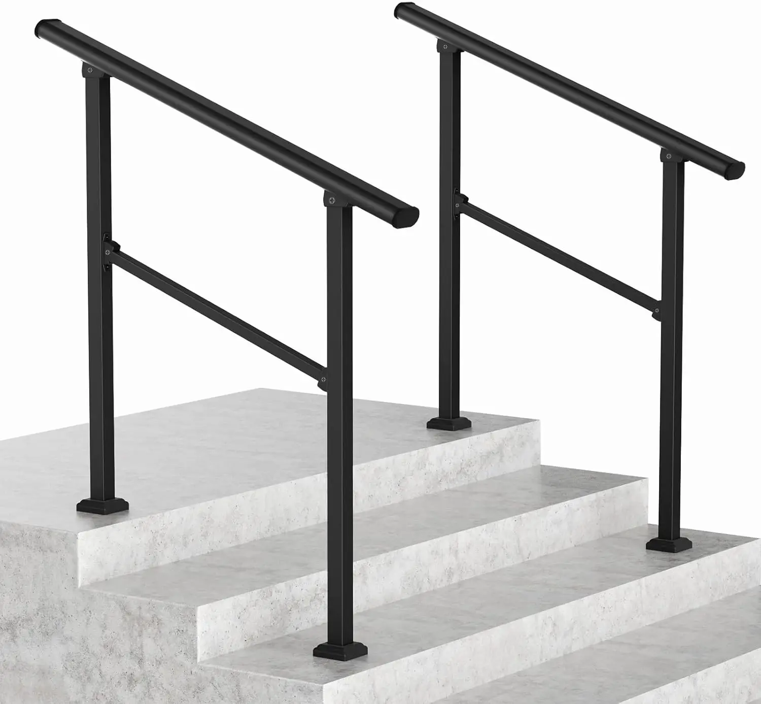 2 Pack 3 Step Hand Rails for Outdoor Steps, Wrought Iron Railing, Exterior Hand Railing for Steps, Porch Railing Kit