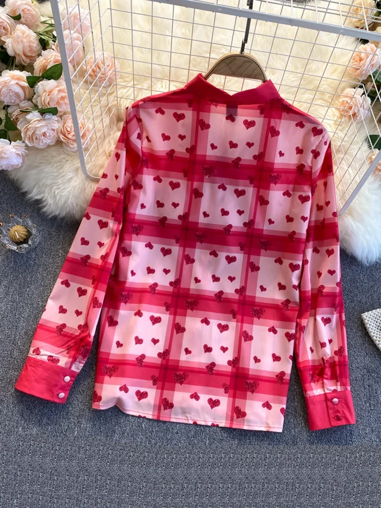 Spring Summer New Style Fashion Blouse Female Print Bow Tie Blusa Stand Collar Slim Shirt Tops C522