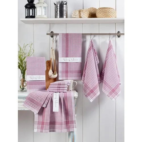 Eponj Home 10'lu Drying and Kitchen Napkins 45x65 cm Gingham Dirty Pink