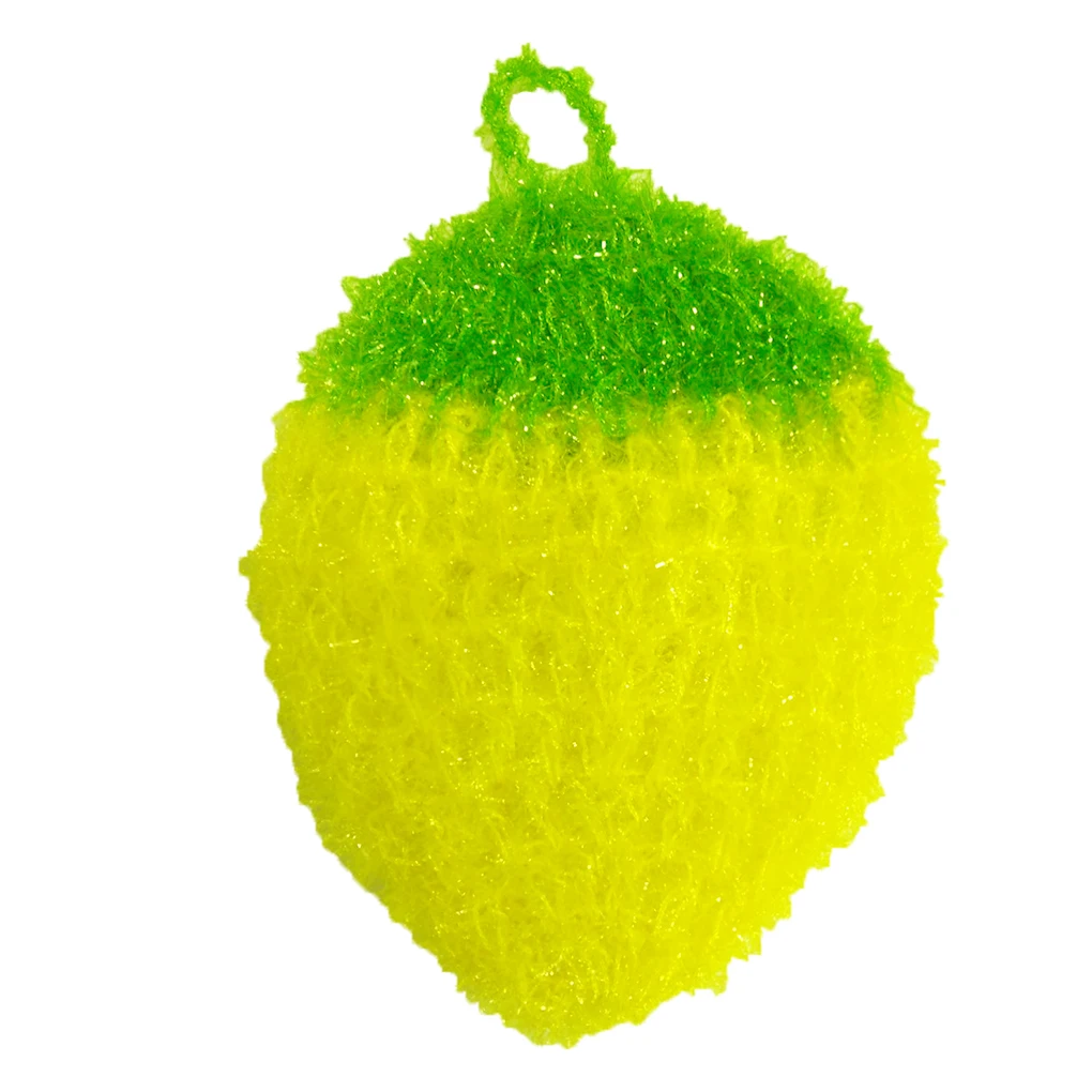 Strawberry Shaped Kitchen Cleaning Cloth Dish Bowl Washing Fruit Design Rag Cleaning Tool, Yellow