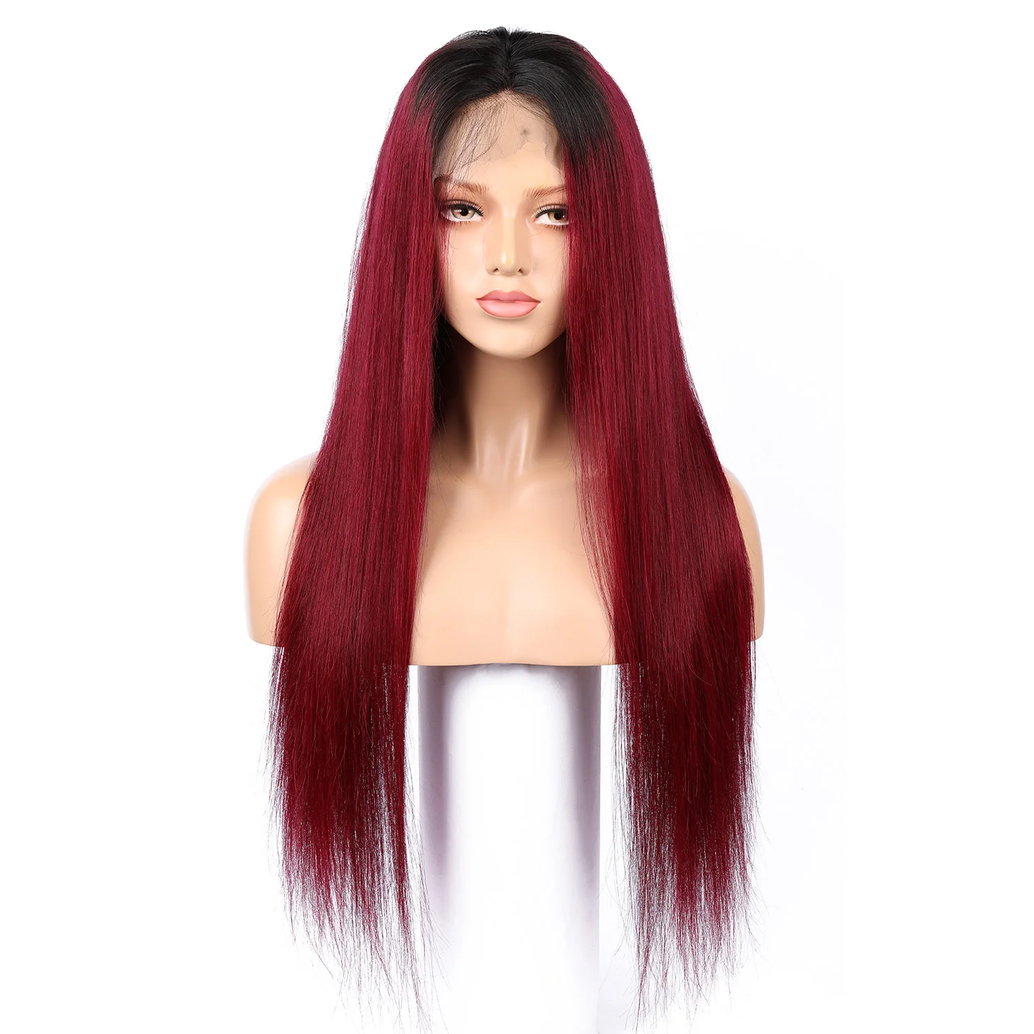 

Long Silky Straight Ombre Red Lace Front Wig 26Inch 180%Density For Women With Baby Hair Glueless Synthetic Preplucked Daily