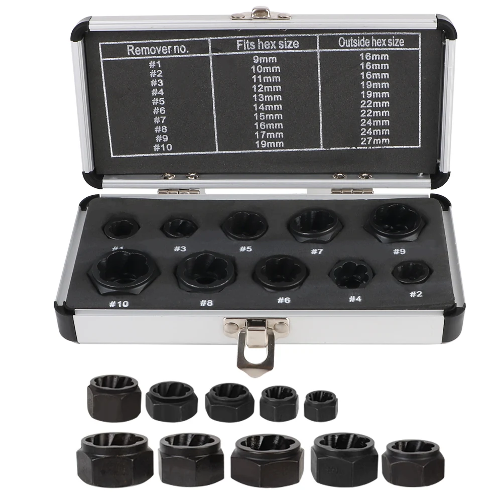Bolt Nut Removal Socket Tool 10pcs/Set Bolt Nut Remover Car Tool Kit Damaged Screw Extractor Hand Tools Kit