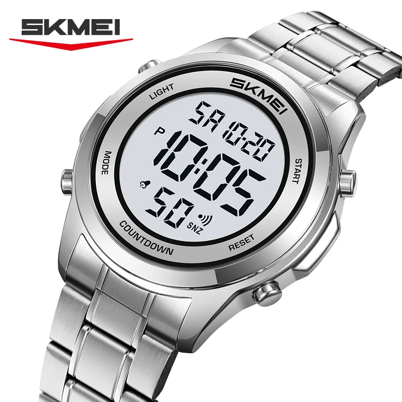SKMEI 2701 Men's Electronic Watch Multifunctional Chronograph Calendar Stainless Steel Strap Luminous Stopwatch Mens Wristwatch