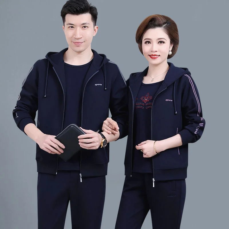 

Plus Size Spring Autumn Unisex Hoodie Sports Set Three Pieces Casual Outerwear Dad Mom Sweatshirt Large Size Cotton Blend Zip...