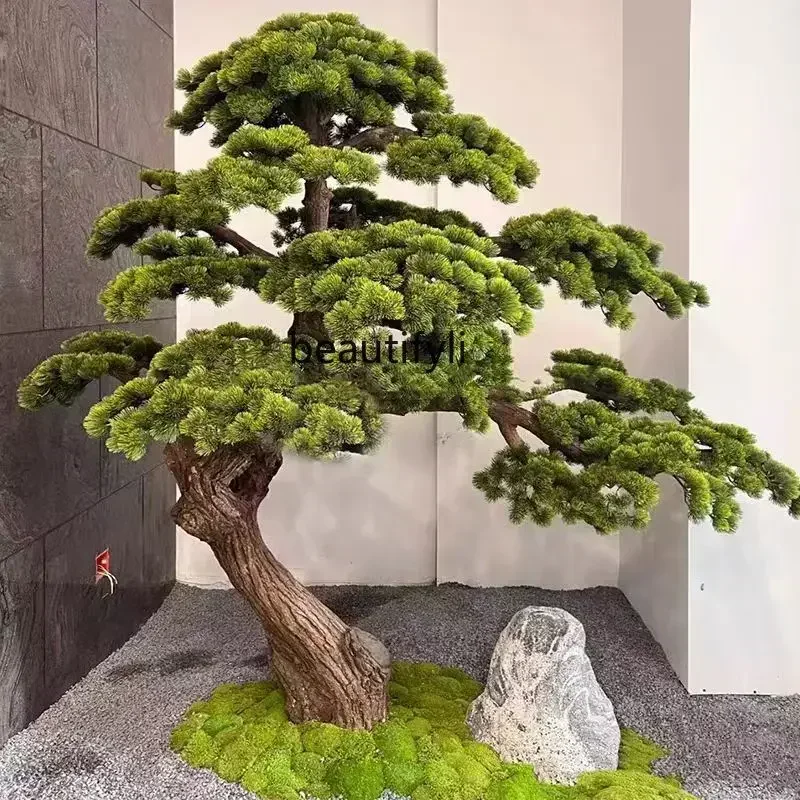 Large-scale simulated welcome pine Luo Hansong hotel decoration New Chinese interior landscaping decoration