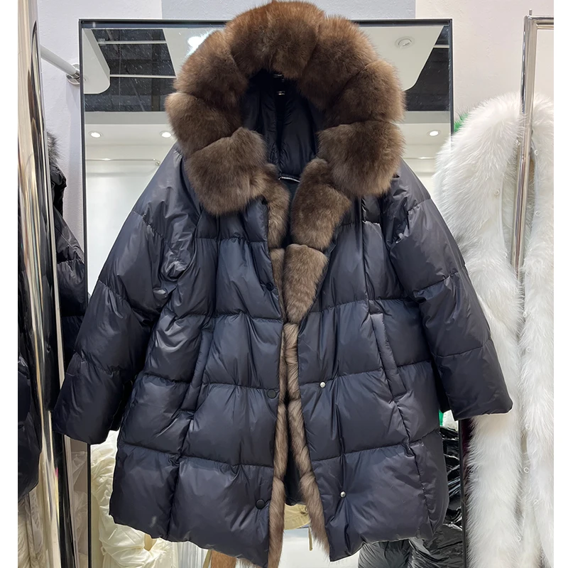 معطف نسائي من Ele بياقة من الفرو أسفل Jaet متوسط الطول وحزام للخصر معطف دافئ للتنقل Sle #2