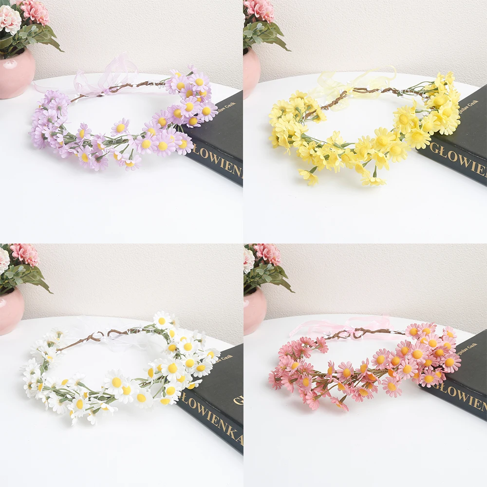 Women Beach Headband Floral Hair Lady Girls Bride Colorful Flower Headband Floral Head Wreath Garlands Beach Hair Accessories