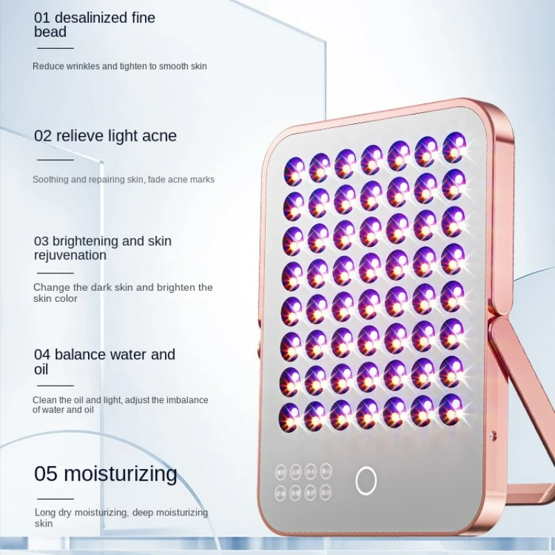 2 in 1 Rose Gold Household LED Large Row Light Makeup Mirror Photon Skin Mask Red Light Therapy Masks Acne Beauty Spectrometer