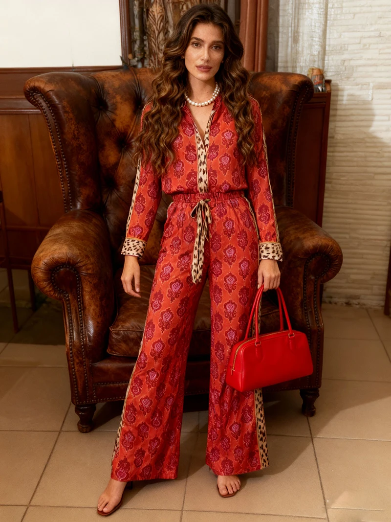 

Новый комплект Vaion 2025: брюки с воротником-стойкой, узором икат, эластичной талией и шнурком, женский повседневный костюм на все сезоны...