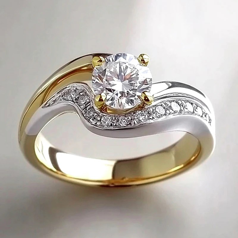 Huitan Two Tone Cubic Zirconia Rings Women for Wedding Accessories Newly Designed Luxury Trendy Engagement Party Female Jewelry