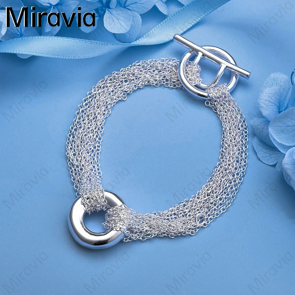 

Miravia 925 Sterling Silver Multi-Thin Chain Ring Ot Buckle Bracelet Charm Personality Fashion Woman Party Gift Wedding Jewelry