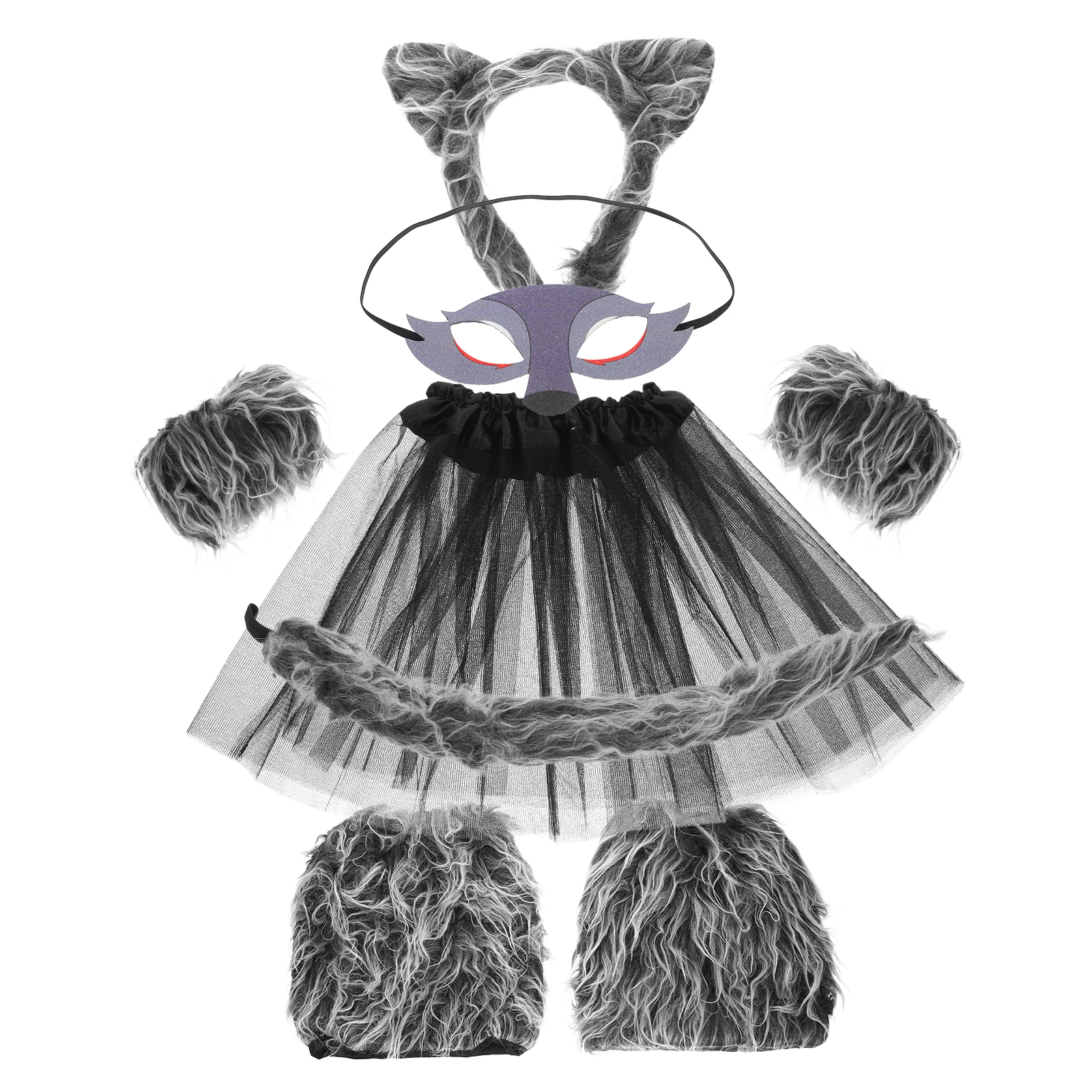 Set Kostum Serigala untuk Anak-anak, Telinga Realistis, Ikat Kepala, Ekor, Masker, Penghangat Kaki, Aksesori Pesta Bertema Halloween