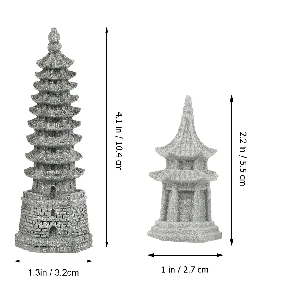 2Pcs Simulation Pagoda Landscape Decoration Sandstone Pagoda Statue Garden Bonsai Miniature Scene Outdoor Tabletop Ornament