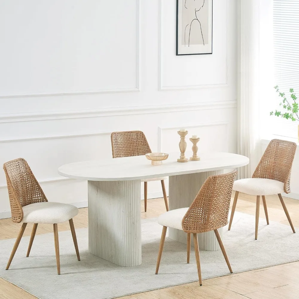 

Rattan Dining Chairs,Boucle Upholstered Dining Room Chairs with PE Cane Back,Modern Farmhouse Armless Accent Chairs for Kitchen,