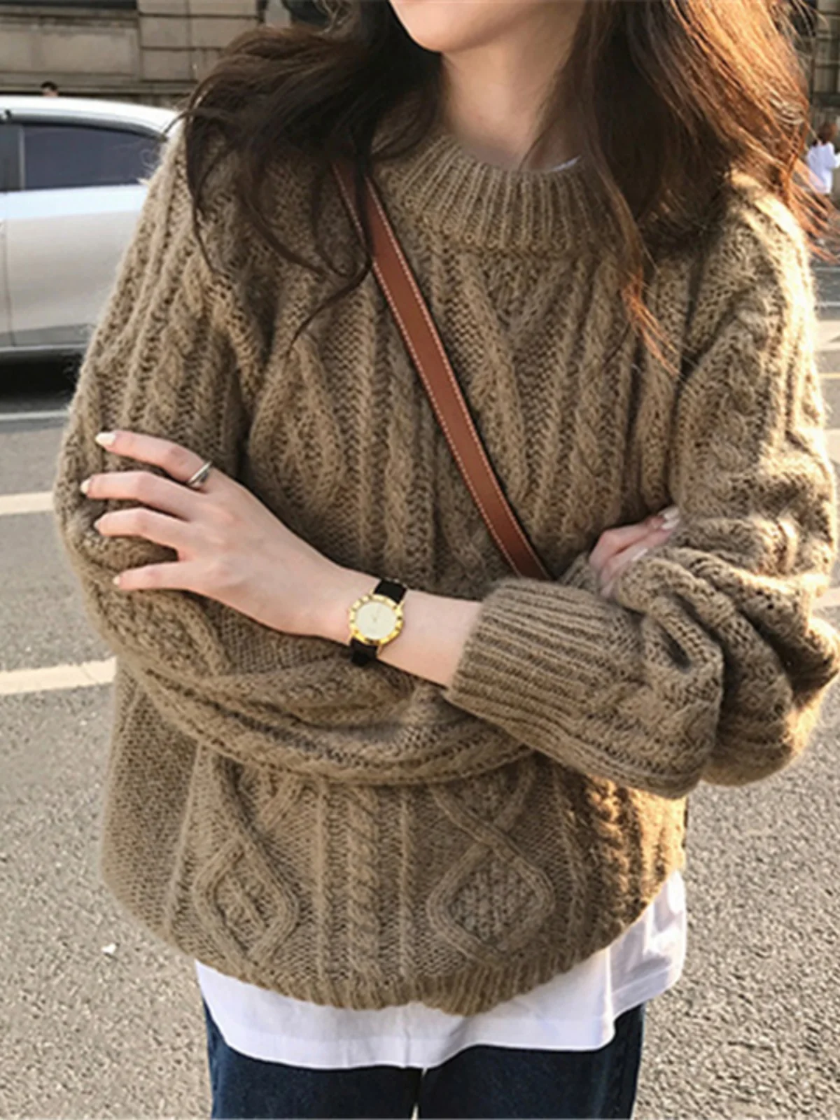 

Весенне-осенний женский базовый свитер irt Soft andma Camel Retro Lazy Sle, внутренняя и верхняя одежда, свитер с витой головой, повседневный свитер для поездок на работу